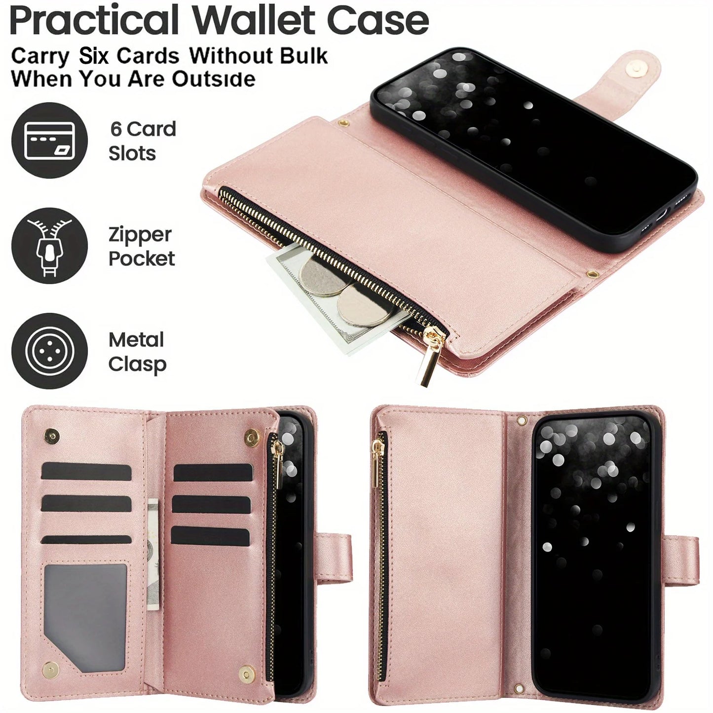 Cross-body PU Leather Wallet Flip Case with Zipper Card Slot