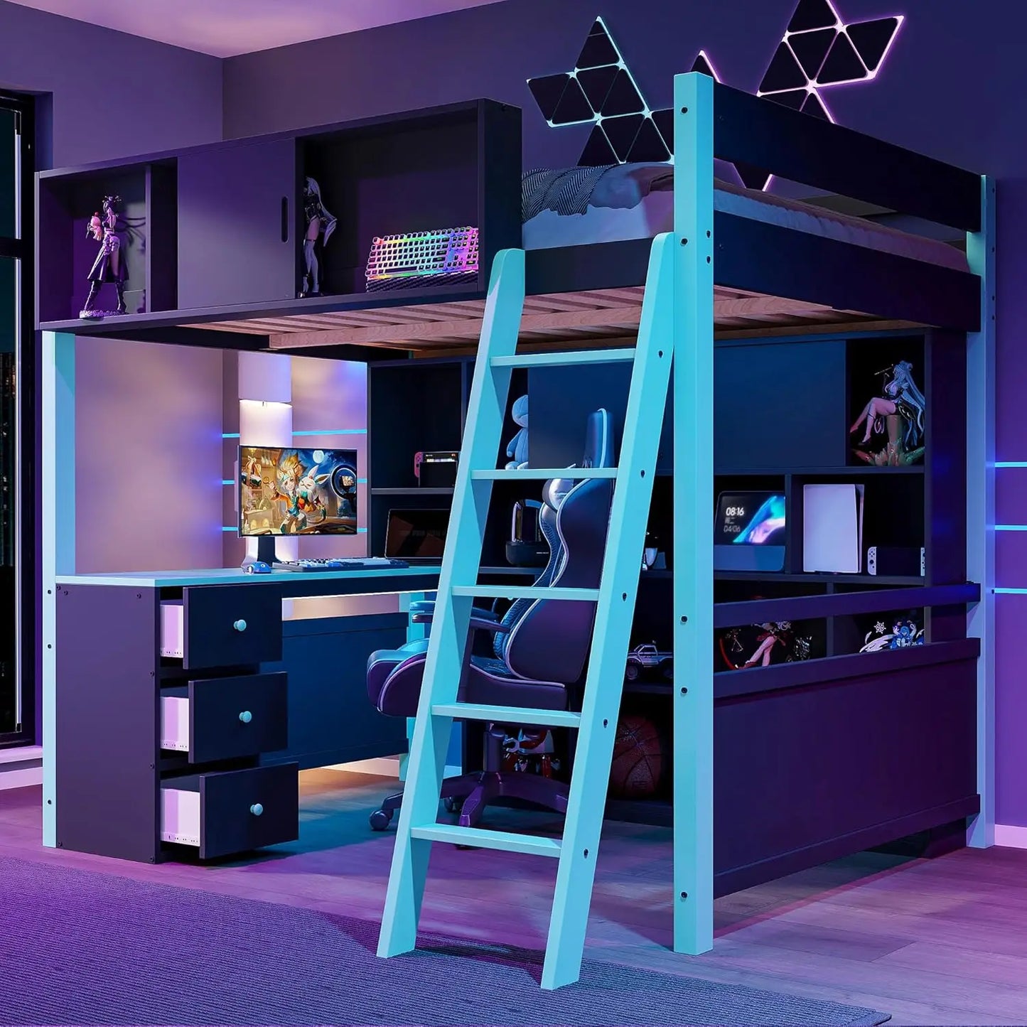 Full Wood Gaming Loft Bed