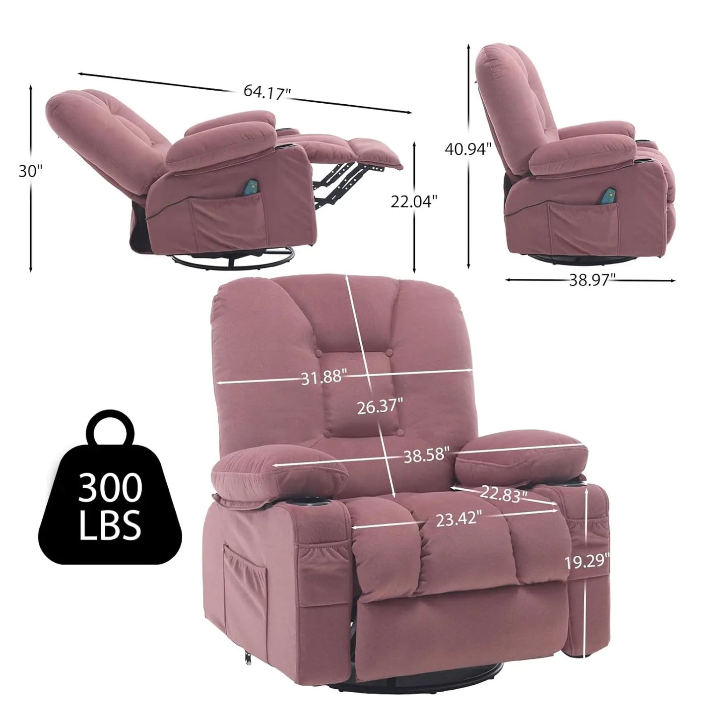 Rocker Swivel Recliner Chair with Massage Heat
