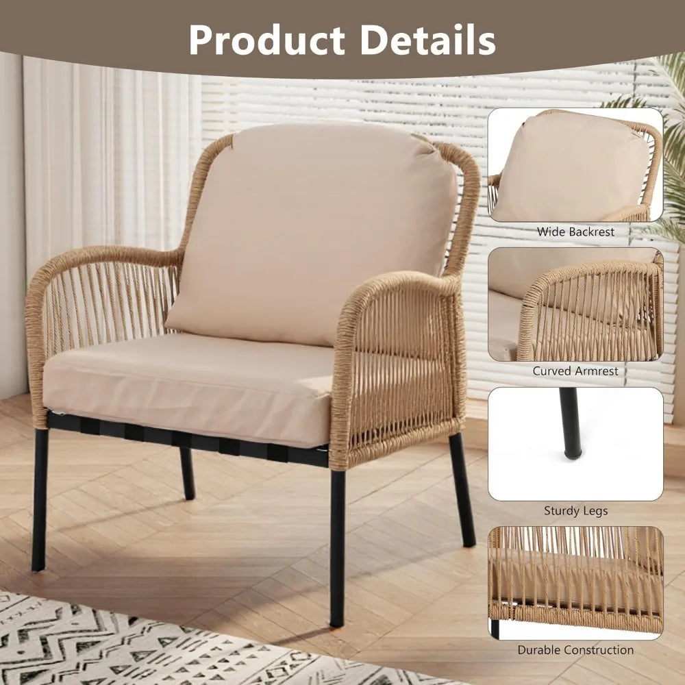 Outdoor Conversation Set with 2 Wicker Chair& Loveseat Sofa