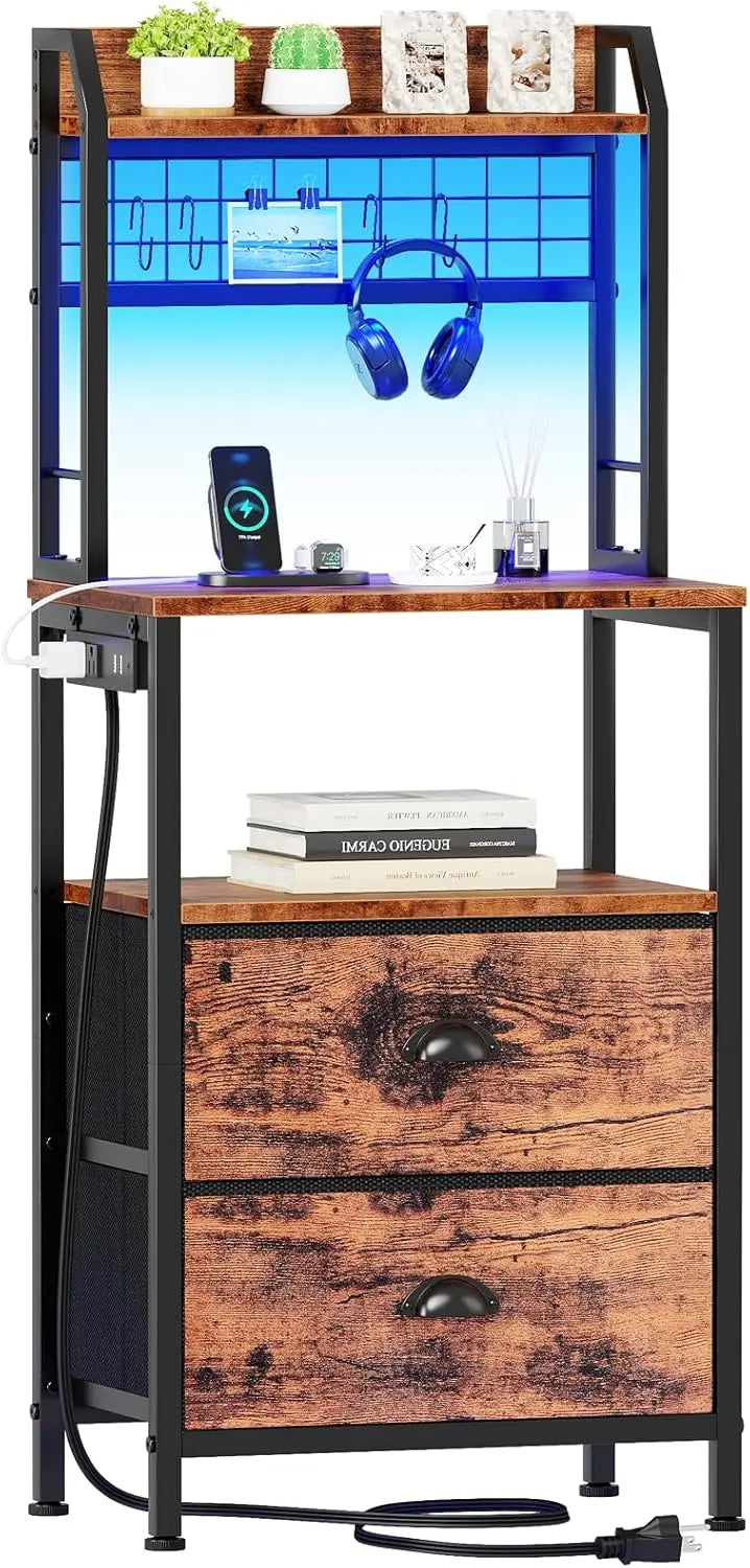 Bedside Table with LED Lights with Charging Station