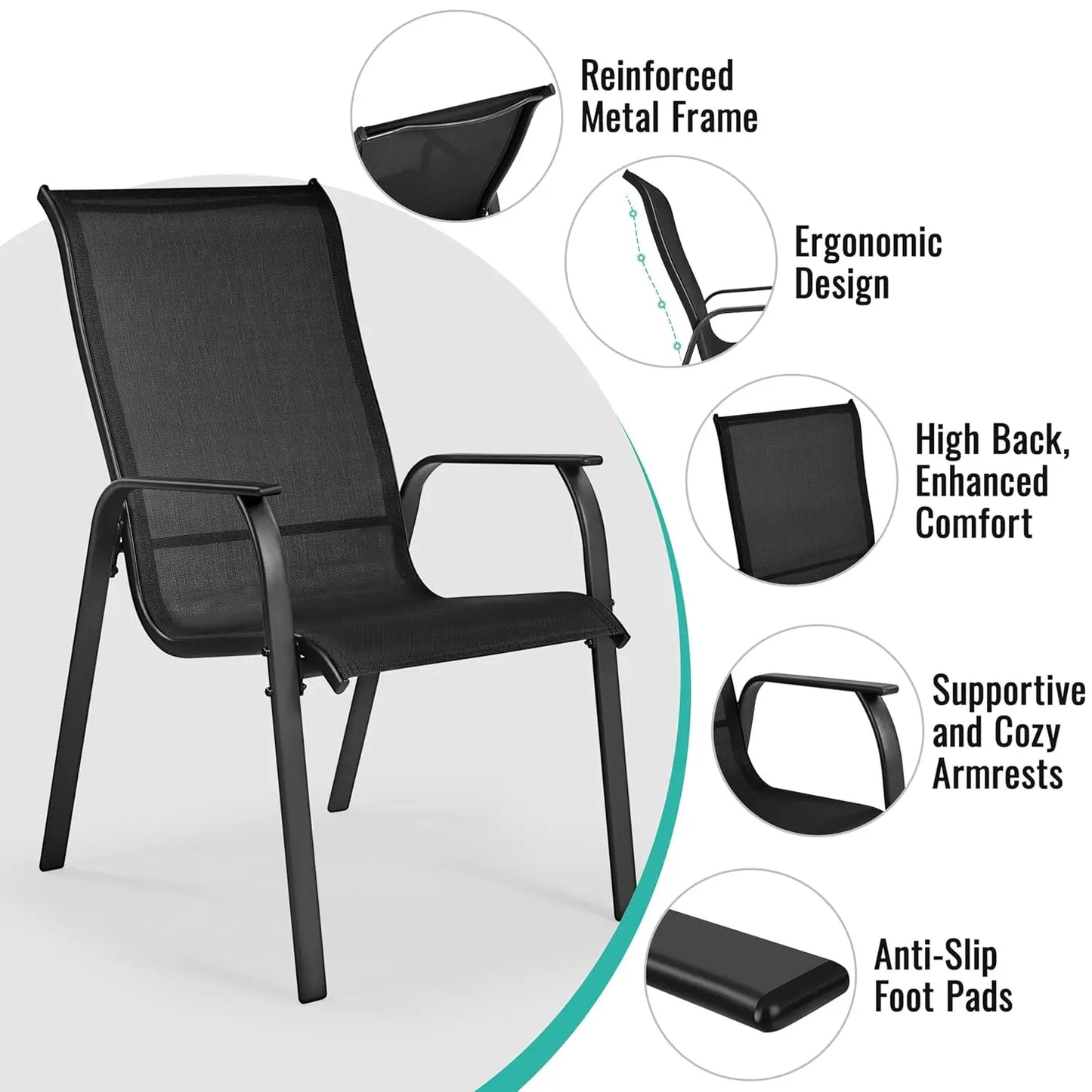 Stackable All-Weather Patio Chairs with Backrest & Armrests