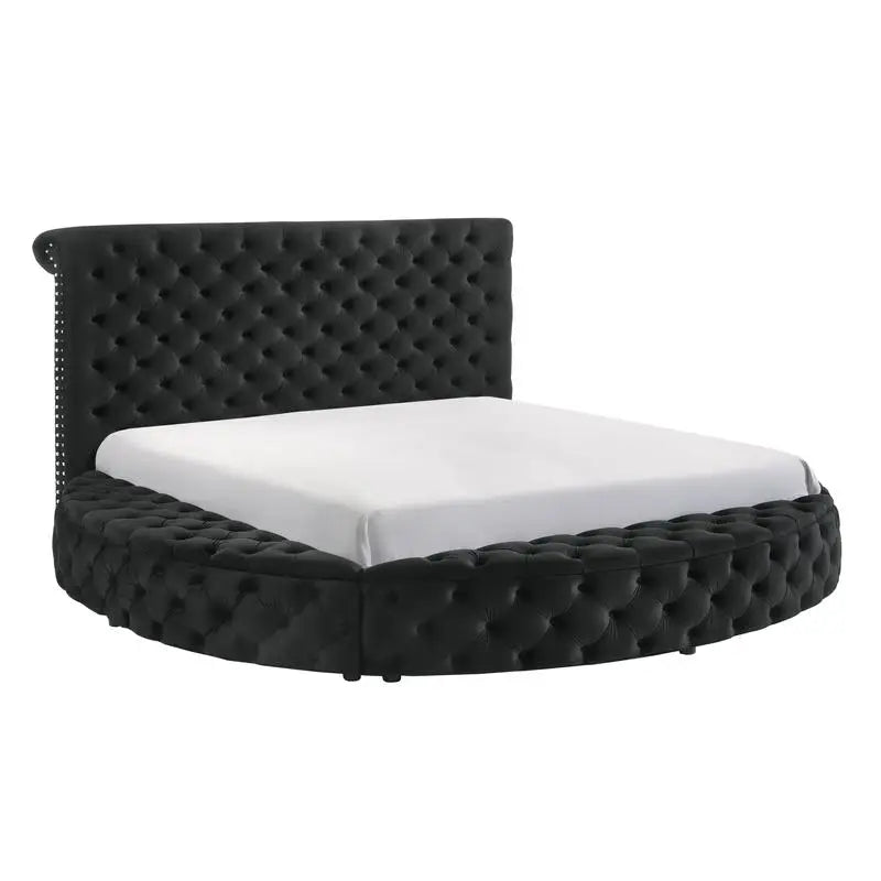 Black Velvet Button-Tufted Storage Bed with 2 Nightstands
