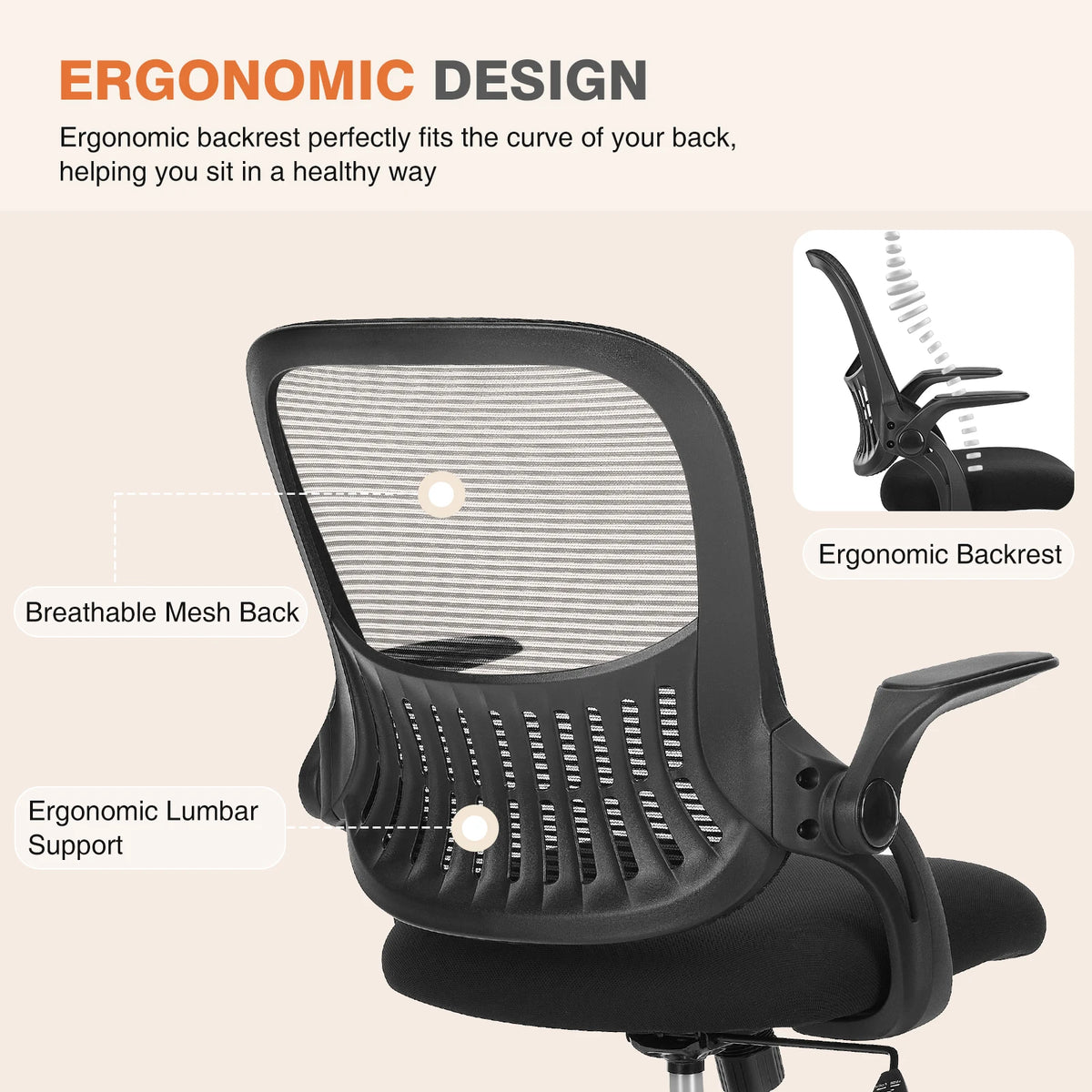 Ergonomic Mid-Back Mesh Backrest with Lumbar Support
