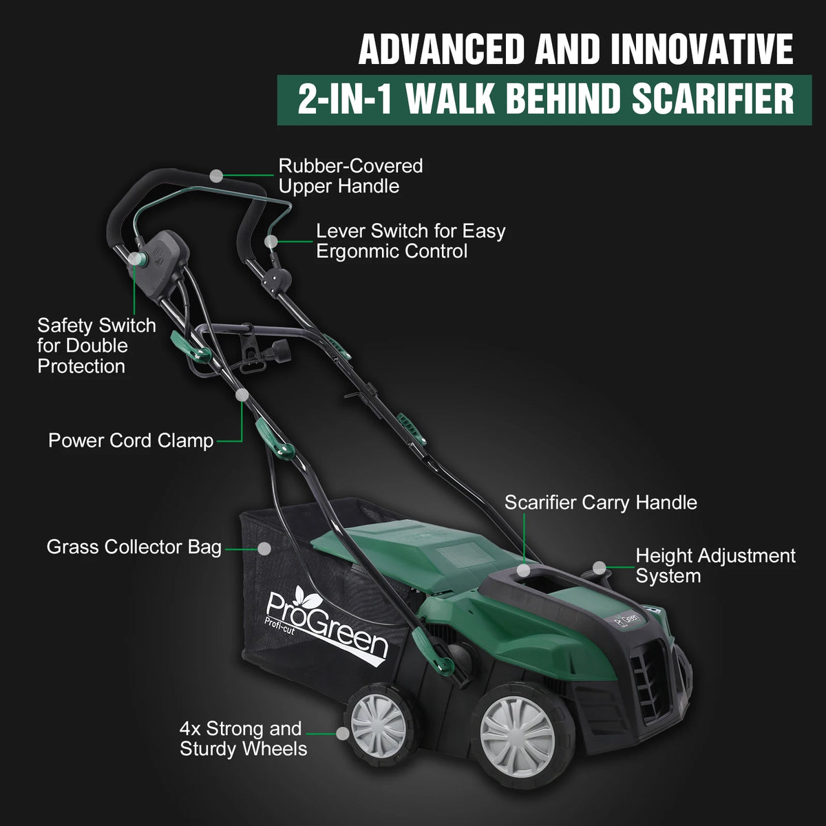 2-in-1 Garden Scarifier Powerful Electric Lawn Dethatcher Mower