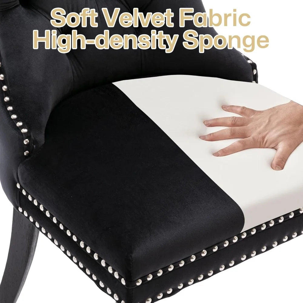 Luxury Velvet Dining Chairs with Wood Legs and Pull Ring