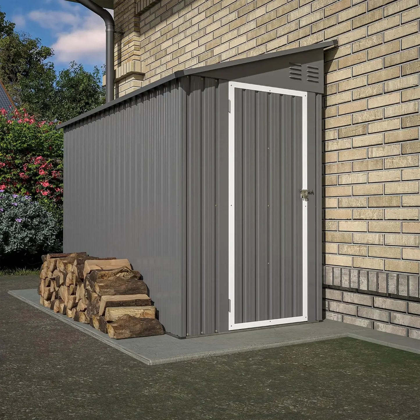 Lean To Outdoor Storage Shed - Metal Wall Side Shed