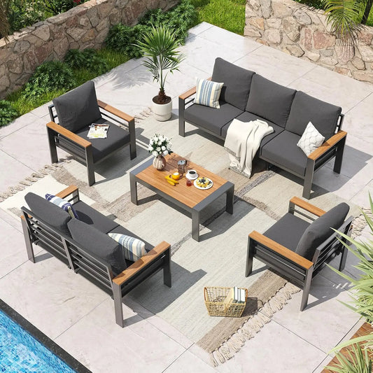 Aluminum Patio Furniture Set Sectional with Washable Thick Cushions, Coffee Table