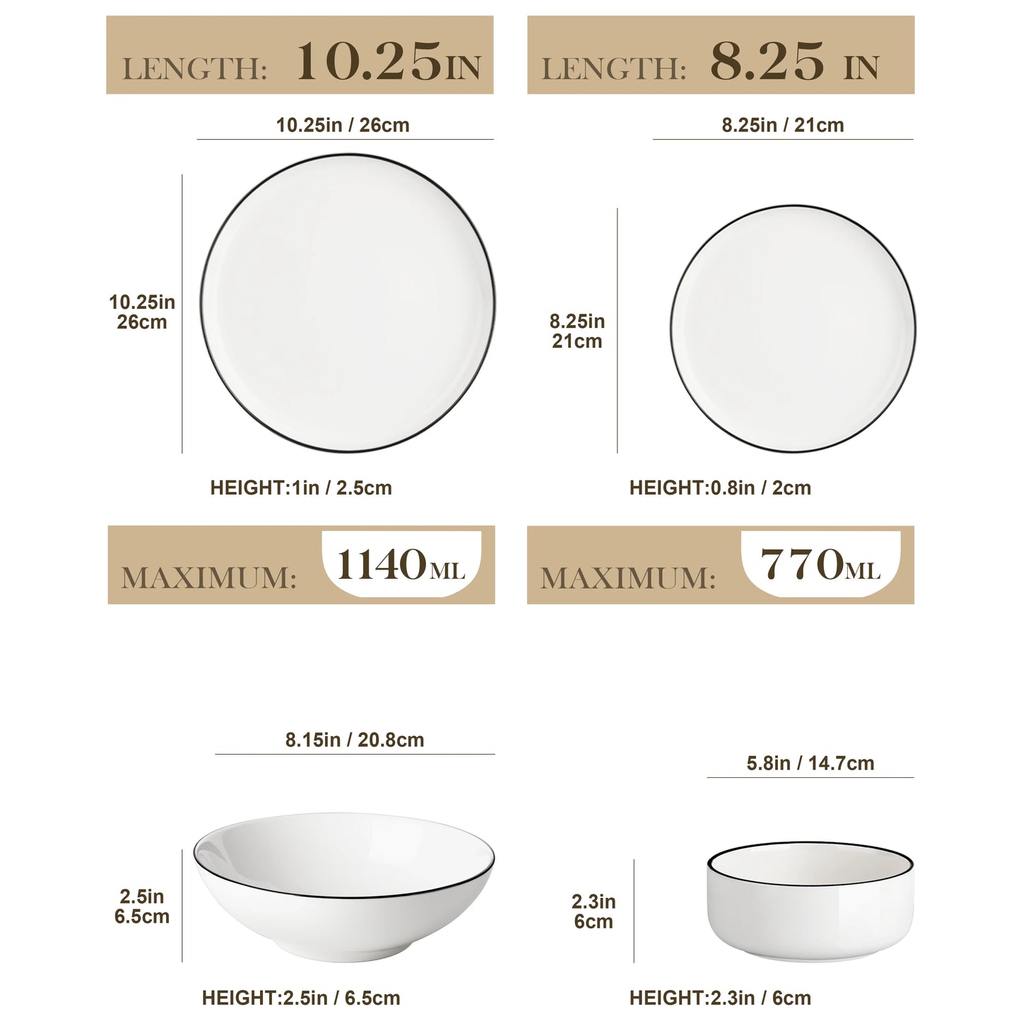 Ceramic Plates Black Rim Porcelain Dinnerware Set
