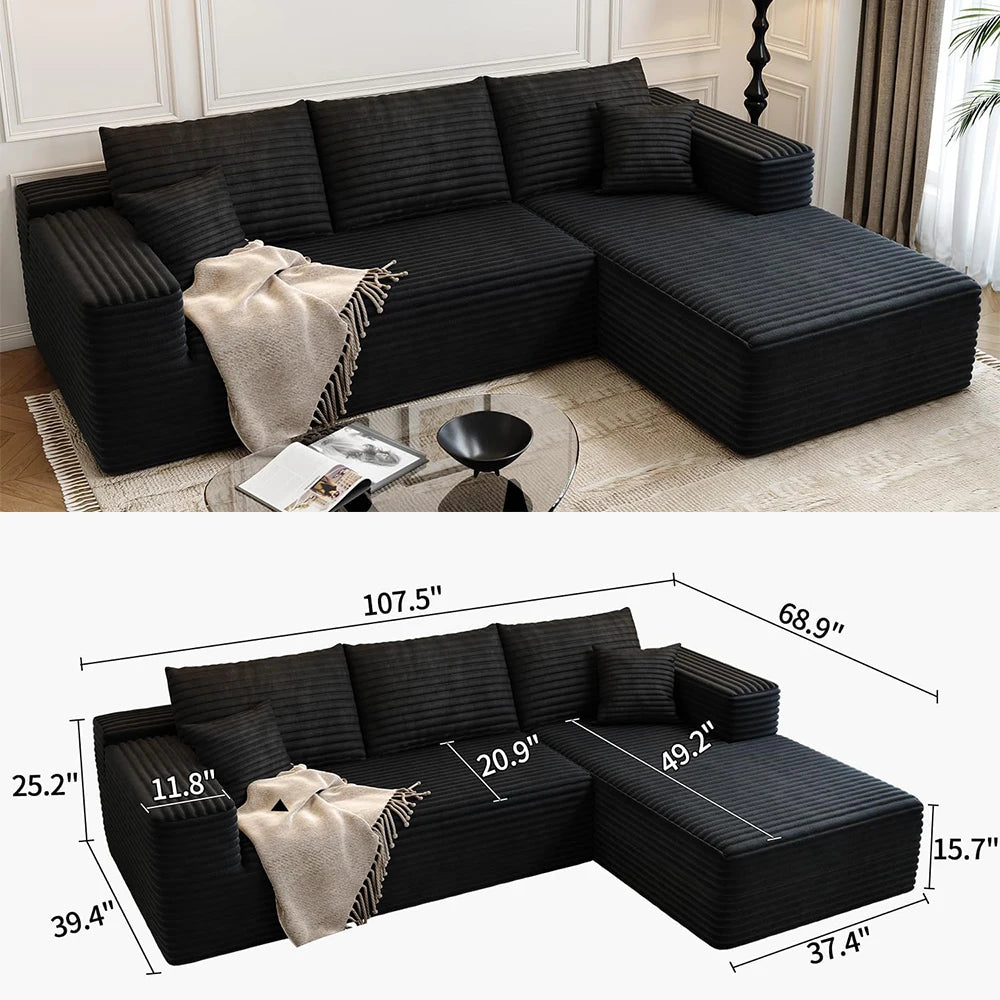 Cloud-style sectional sofa with corduroy cover