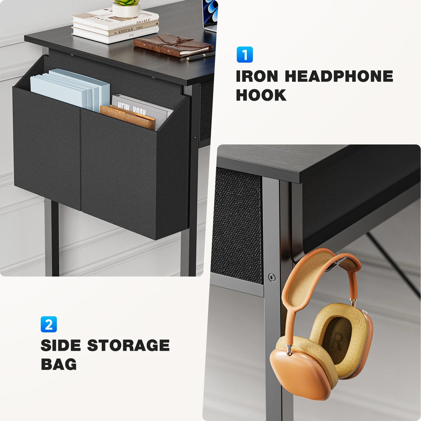 Modern Office Computer Desk with Fabric Storage Drawers Space