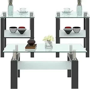Glass Coffee Table and 2 End Side Tables