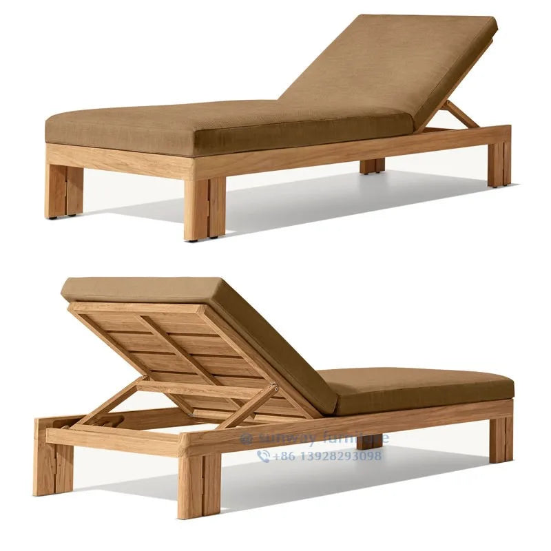 Outdoor Villa Terrace Teak Frame Sunbed