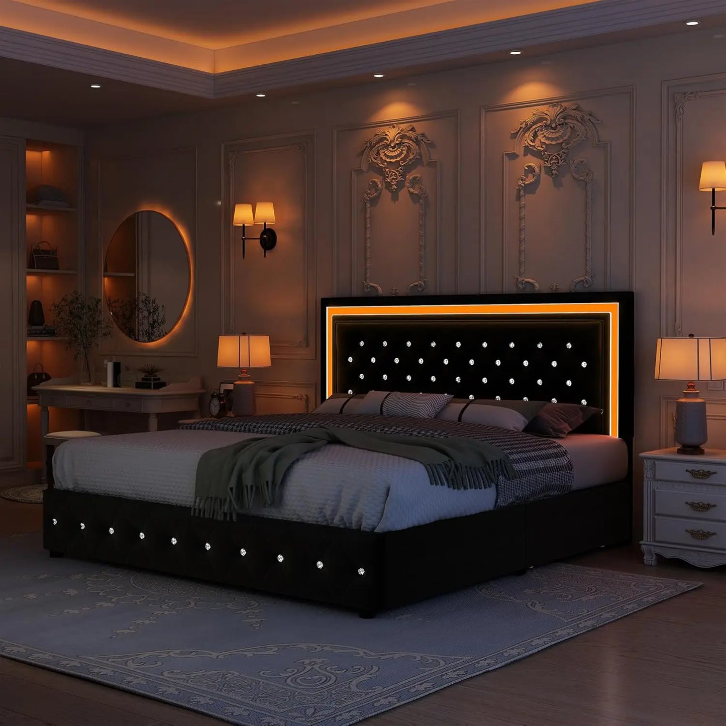 Bed Frame with Led Lights and No Box Spring Needed