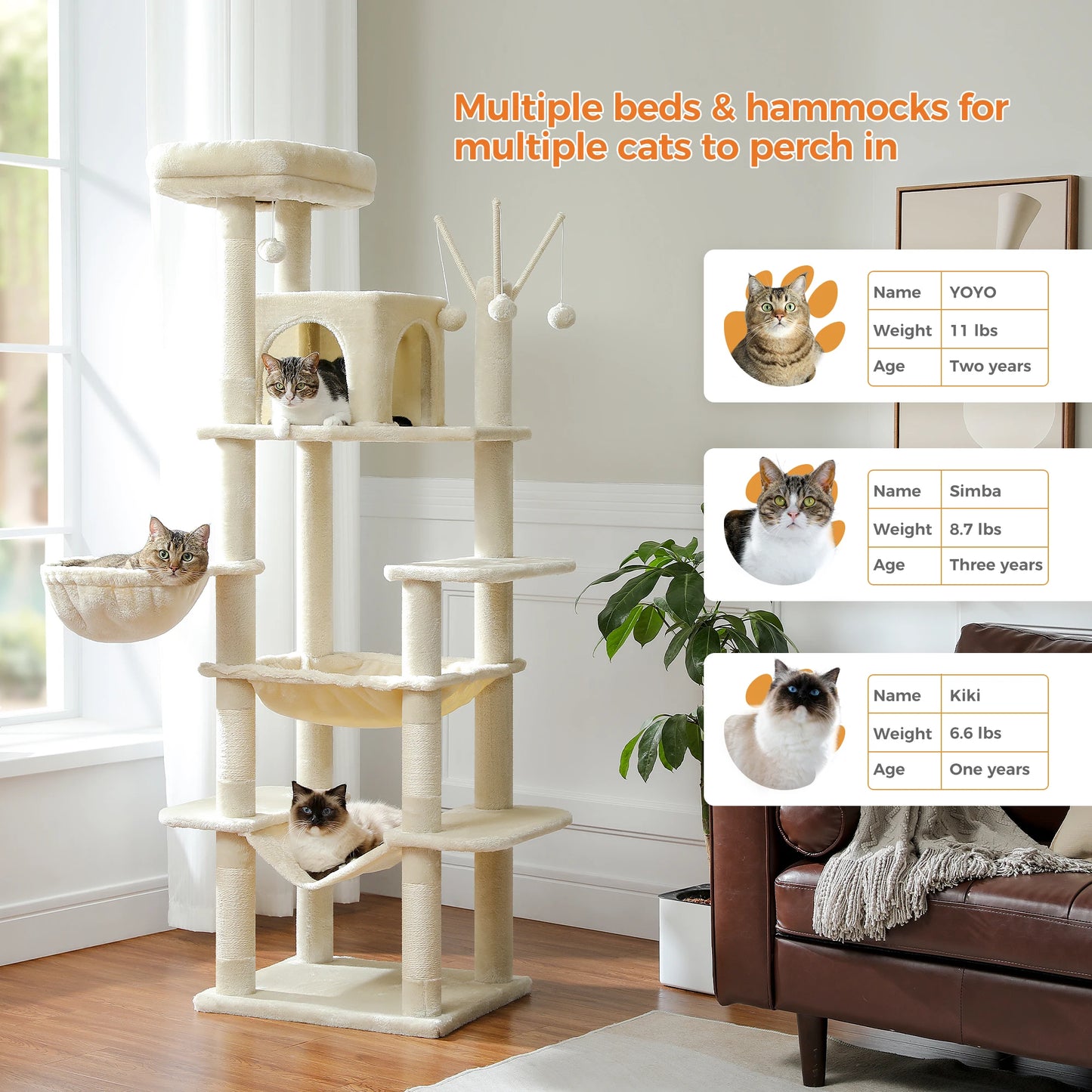 Multi-Level Plush Cat Condo with Scratching Posts