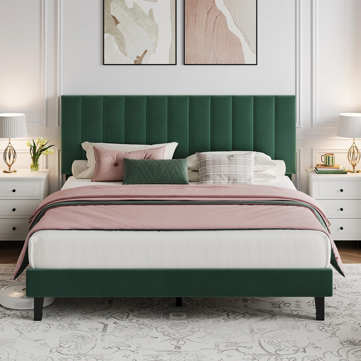 Modern Velvet Upholstered Platform Bed Frame