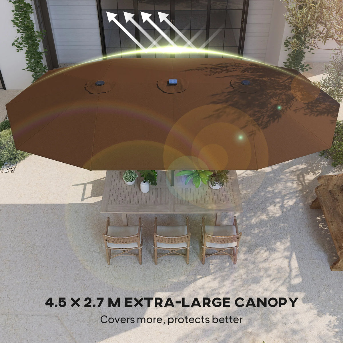 Double Umbrella Sun Shade with LED Solar Light