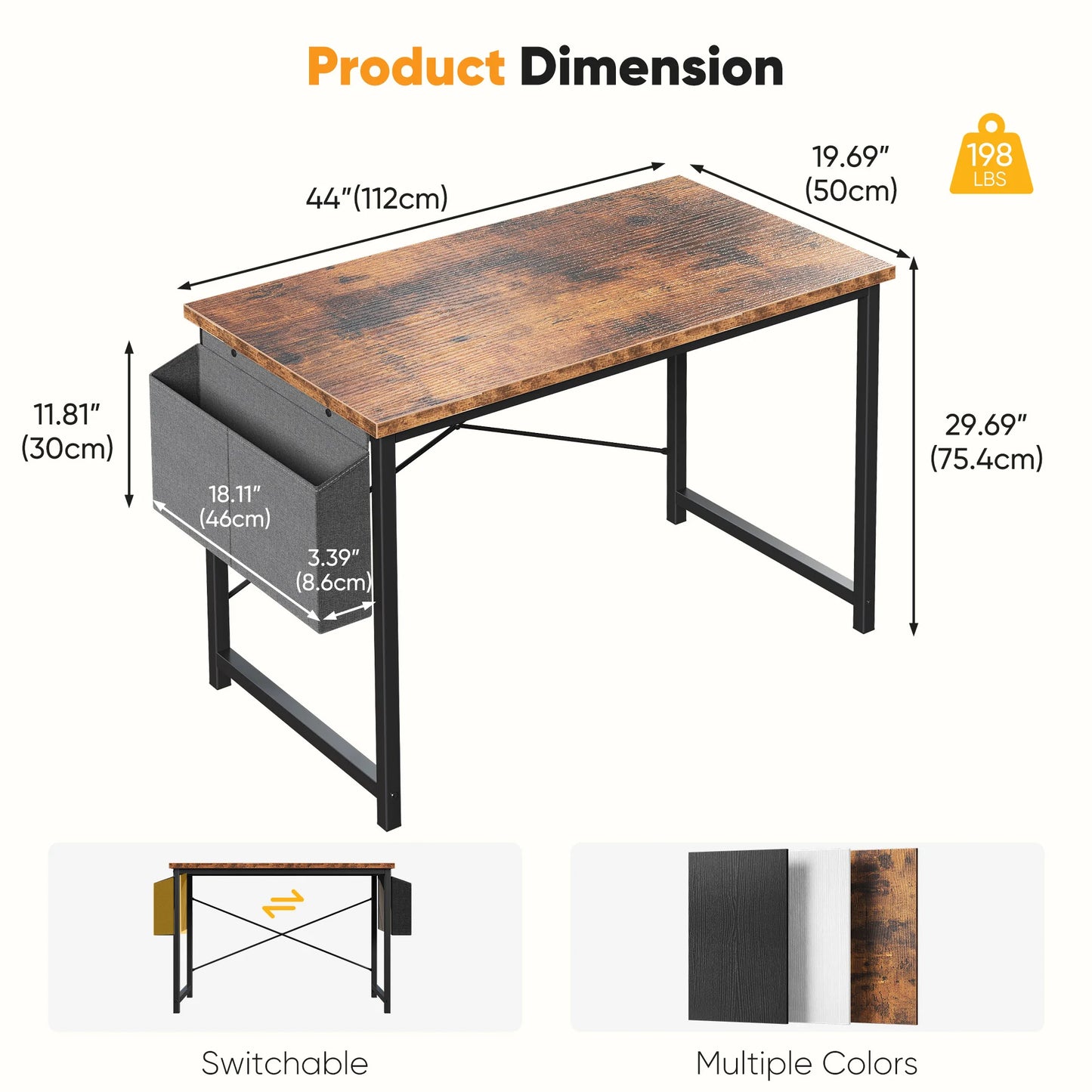 Writing Study Table with Storage Bag Metal Frame