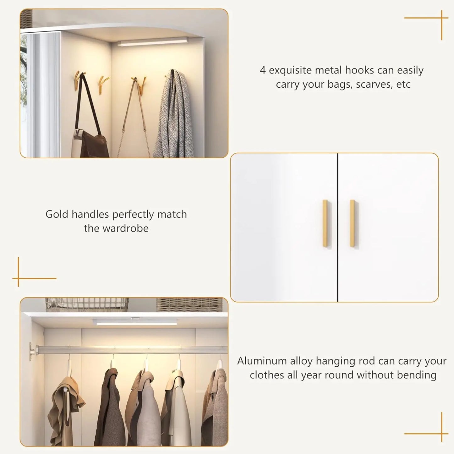 Modern Wooden Armoire Wardrobe with Mirror Sensor Light