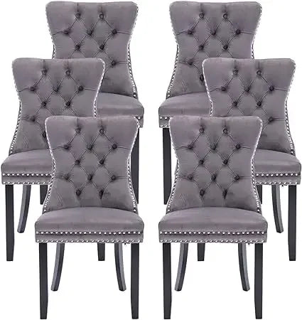 Upholstered Velvet Dining Chairs Set with Ring Pull Trim and Button Back
