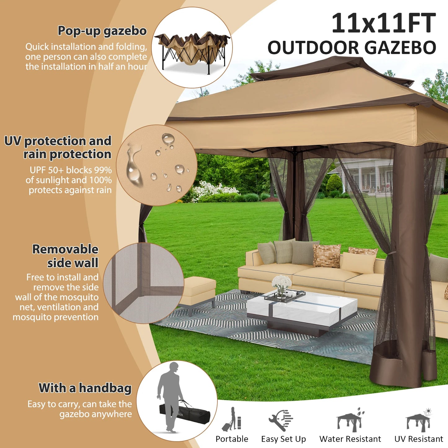 Pop up Gazebo with Mosquito Netting Canopy Tent