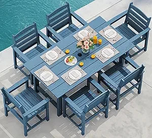 Outdoor Dining Table Set for 7-Piece with Umbrella Hole Cut-Out