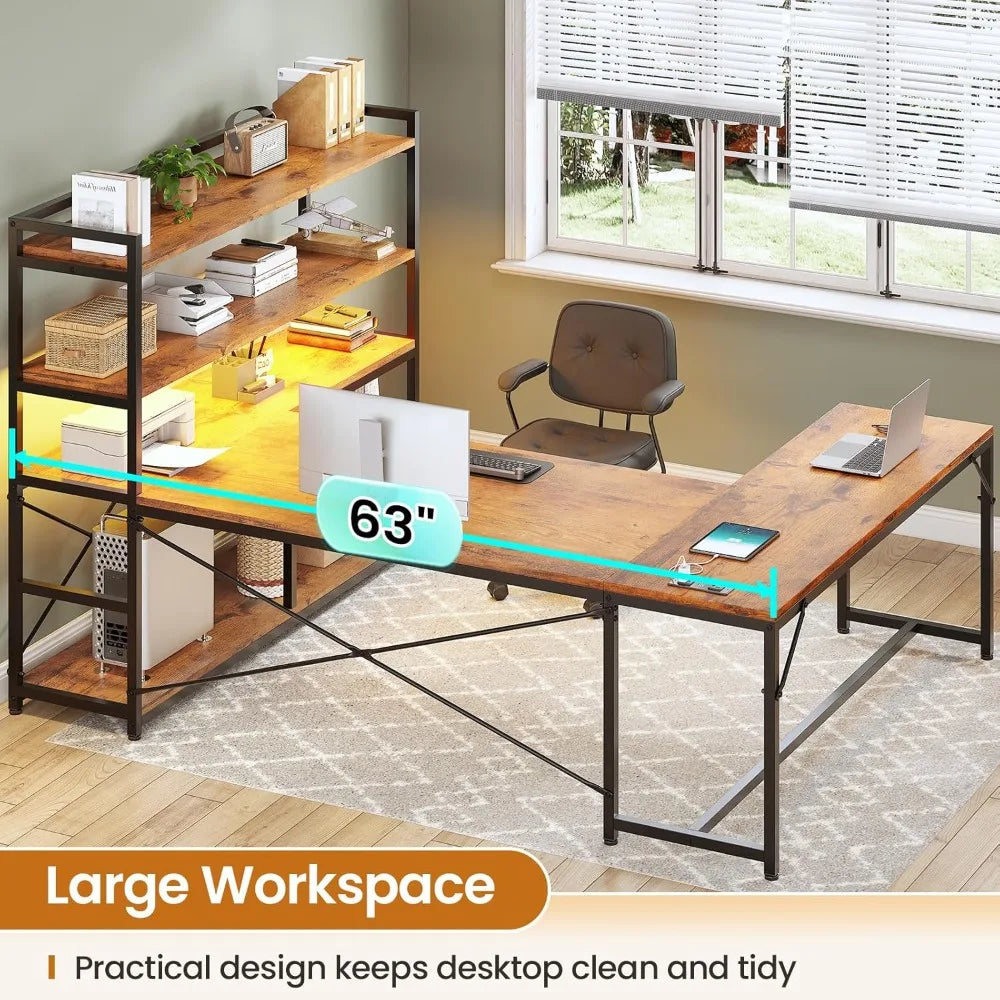 L Shaped Desk with Storage Shelves