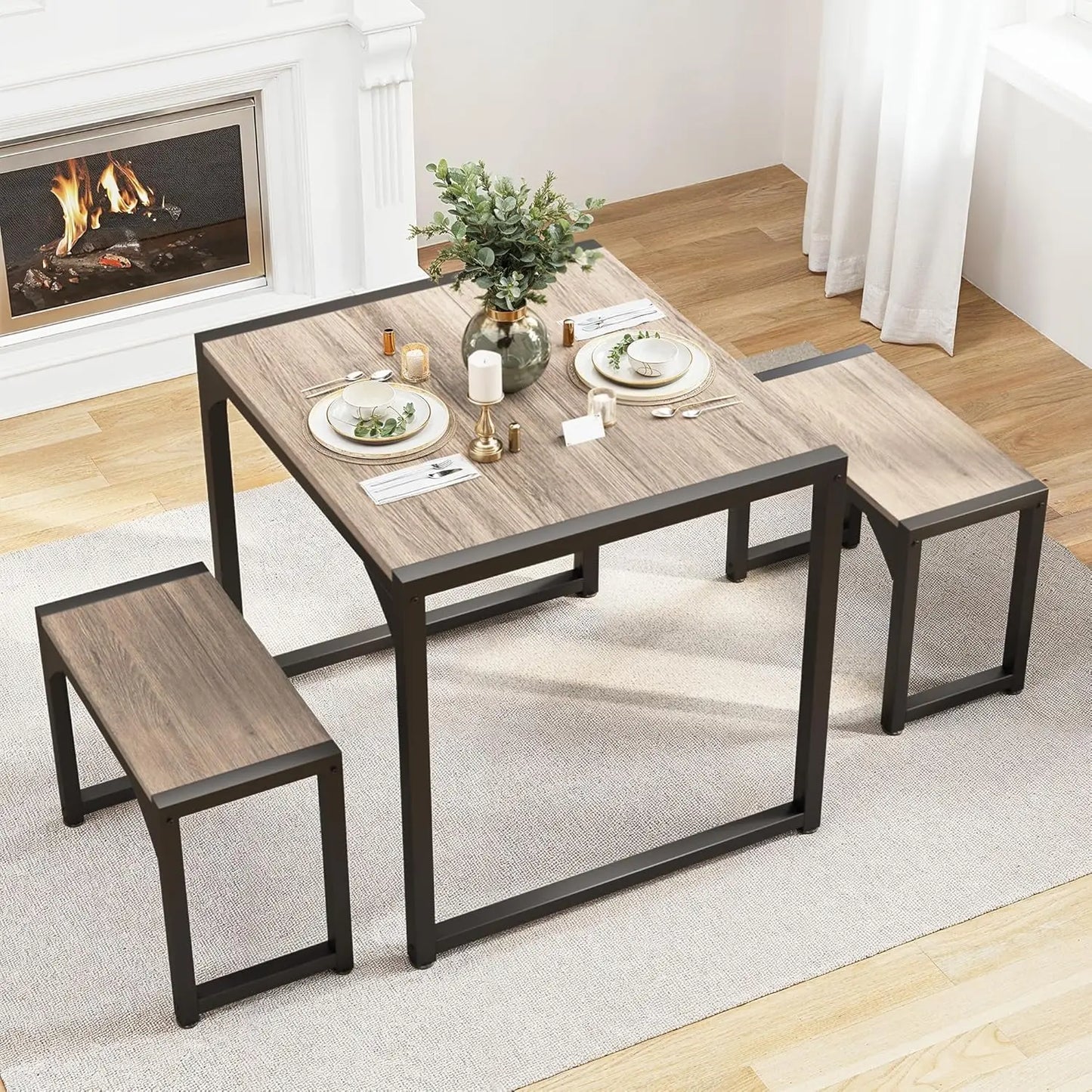 Dining Table Set with 2 Benches