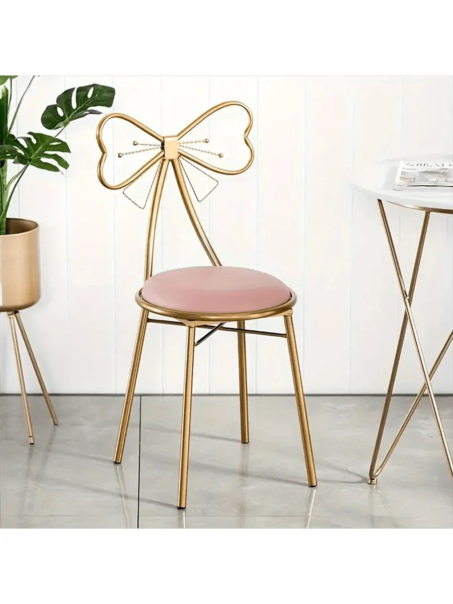 Makeup Vanity Girl Chairs Stool with Bow Knot Backrest