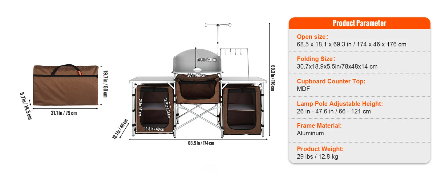 Outdoor Table Cabinet Foldable Cooking Storage Rack