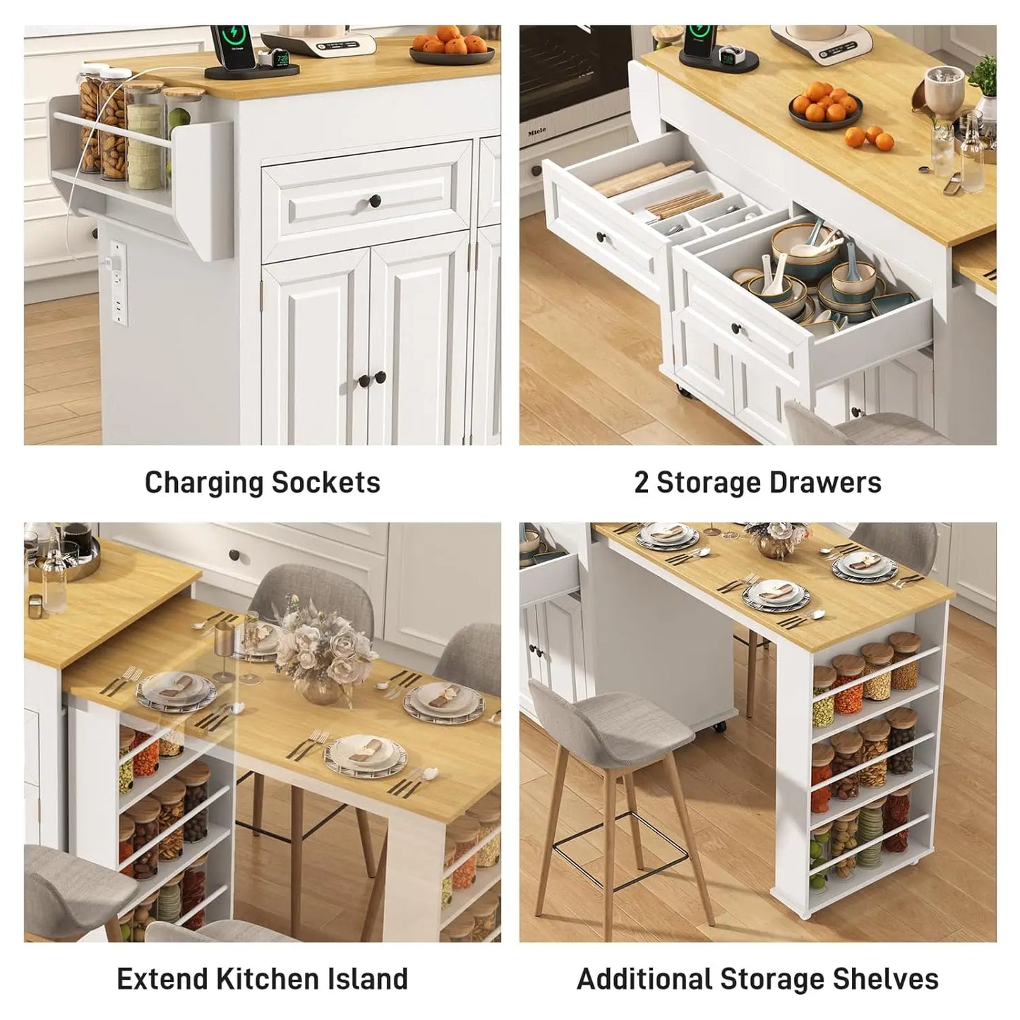 Large Mobile Extendable Dining Table and Power Outlet