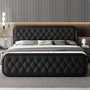 Heavy Duty Faux Leather Headboard King Size Bed Frame