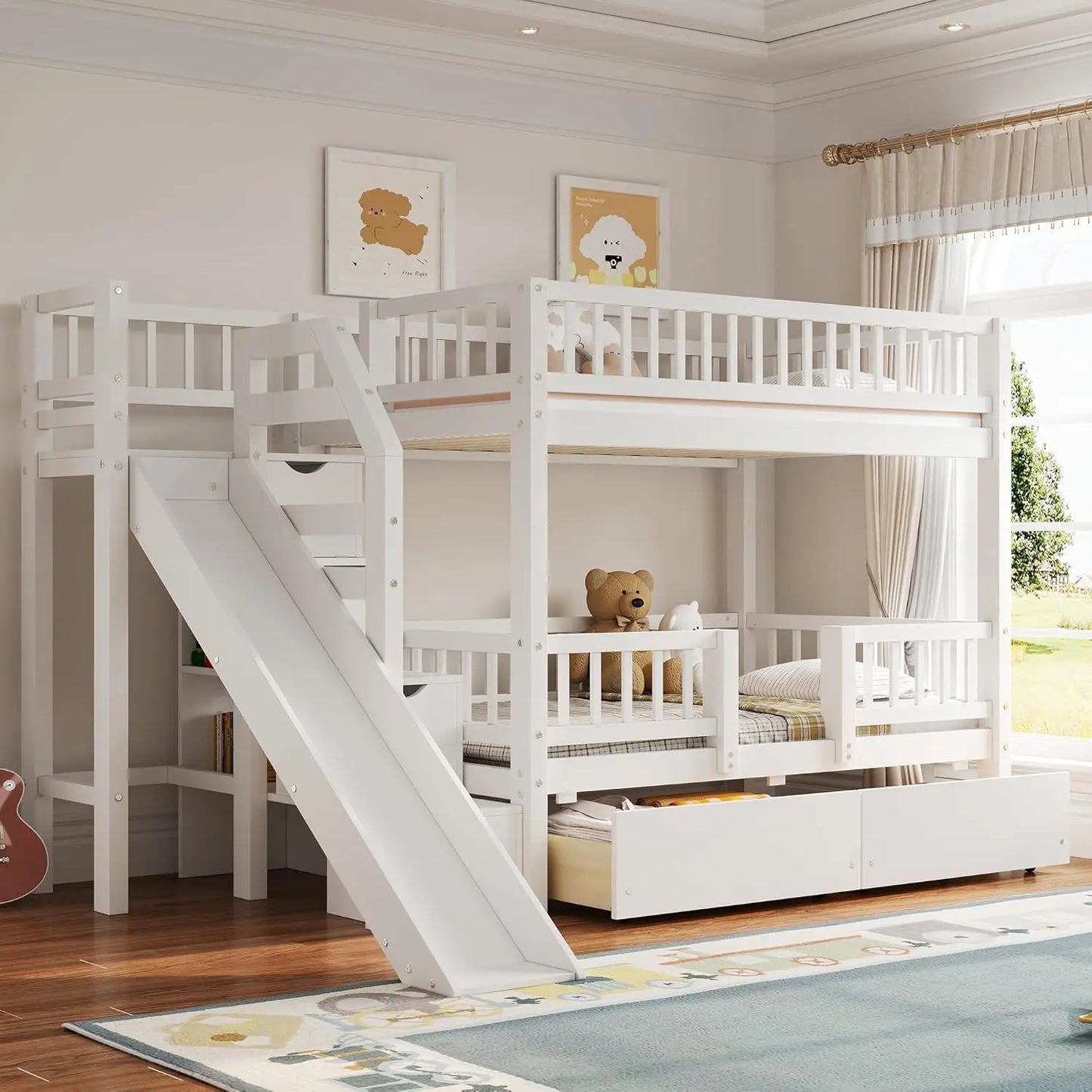 Twin Over Twin Bunk Bed with Slide