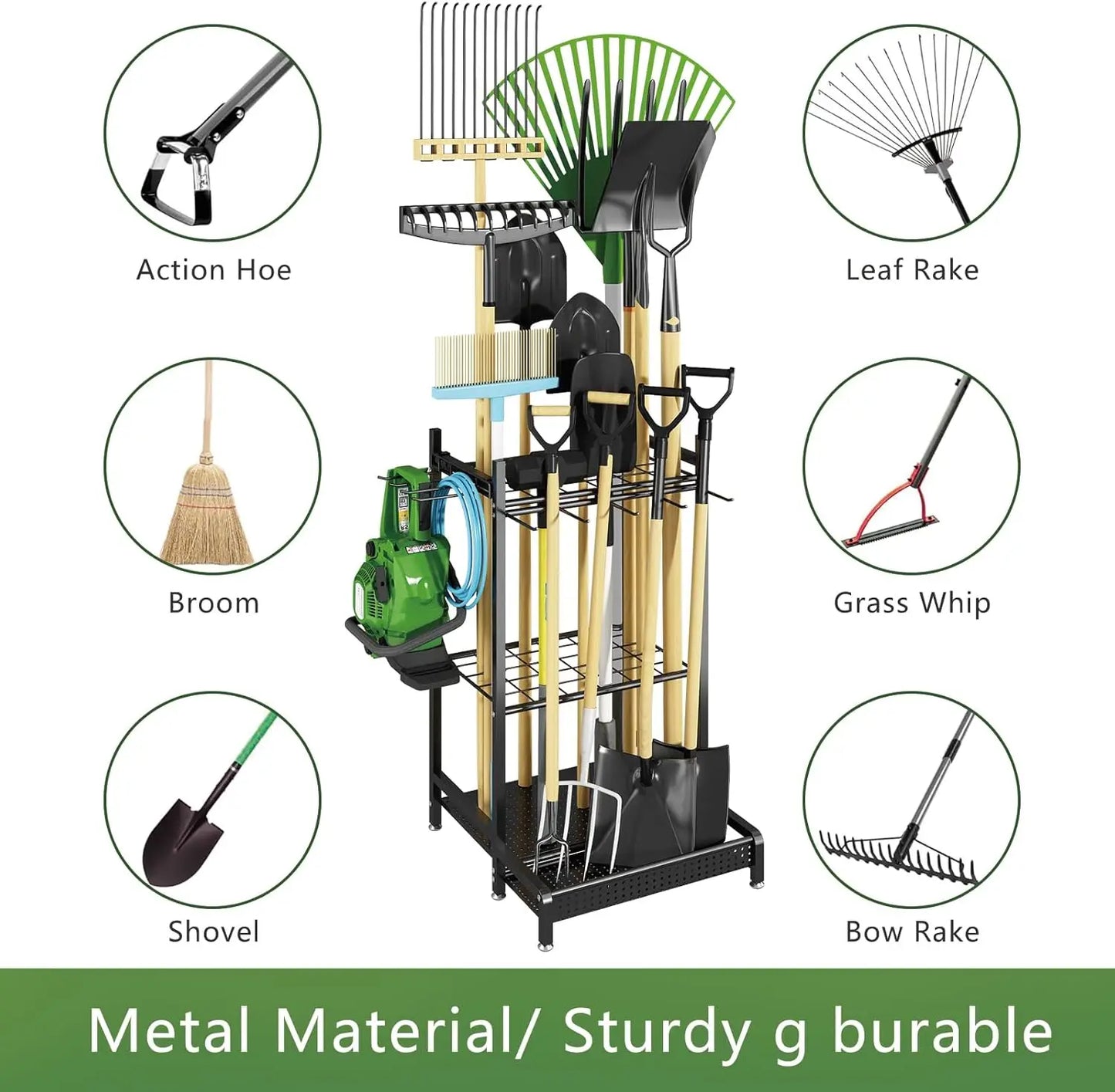 Heavy-Duty Metal Tool Organizer Rack with Hooks