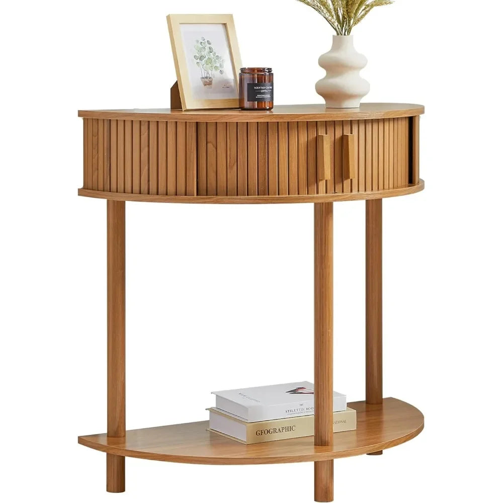 Half Moon Fluted Console Table with Storage