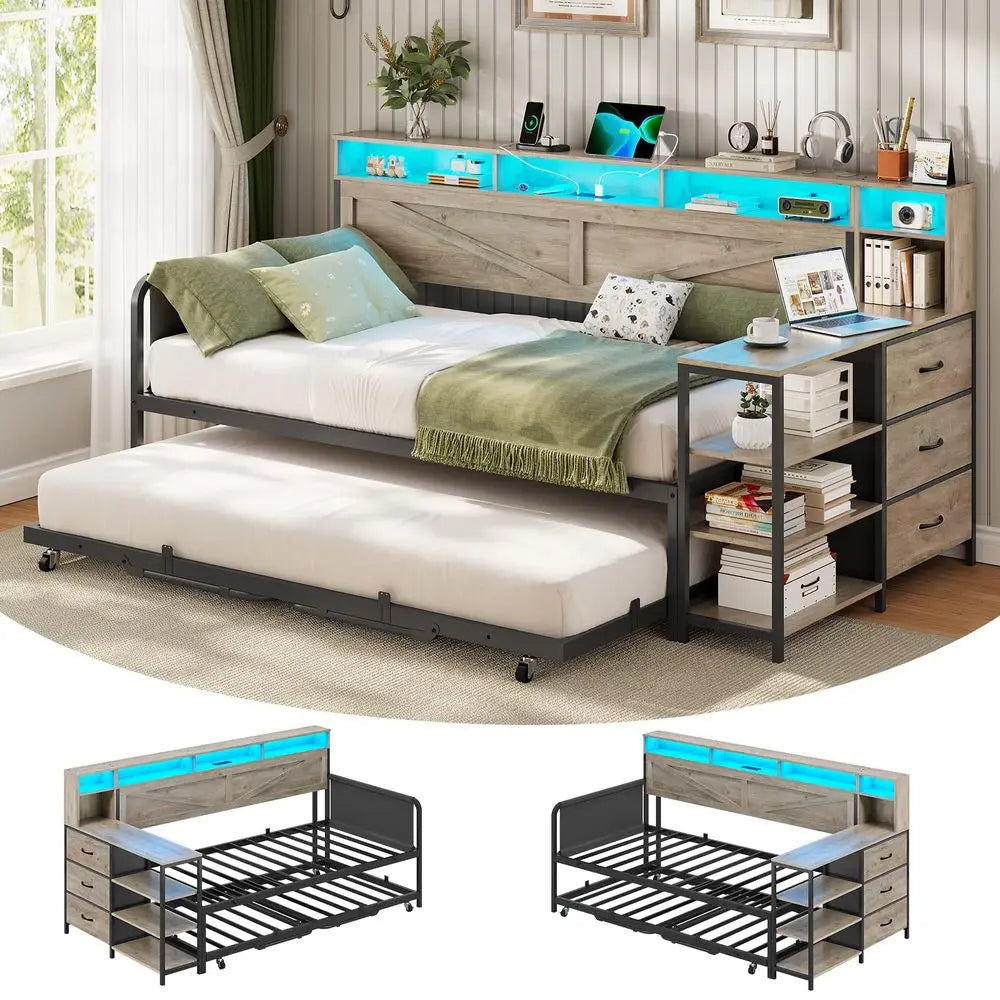 Farmhouse Twin with Pop Up Trundle with Charging Station