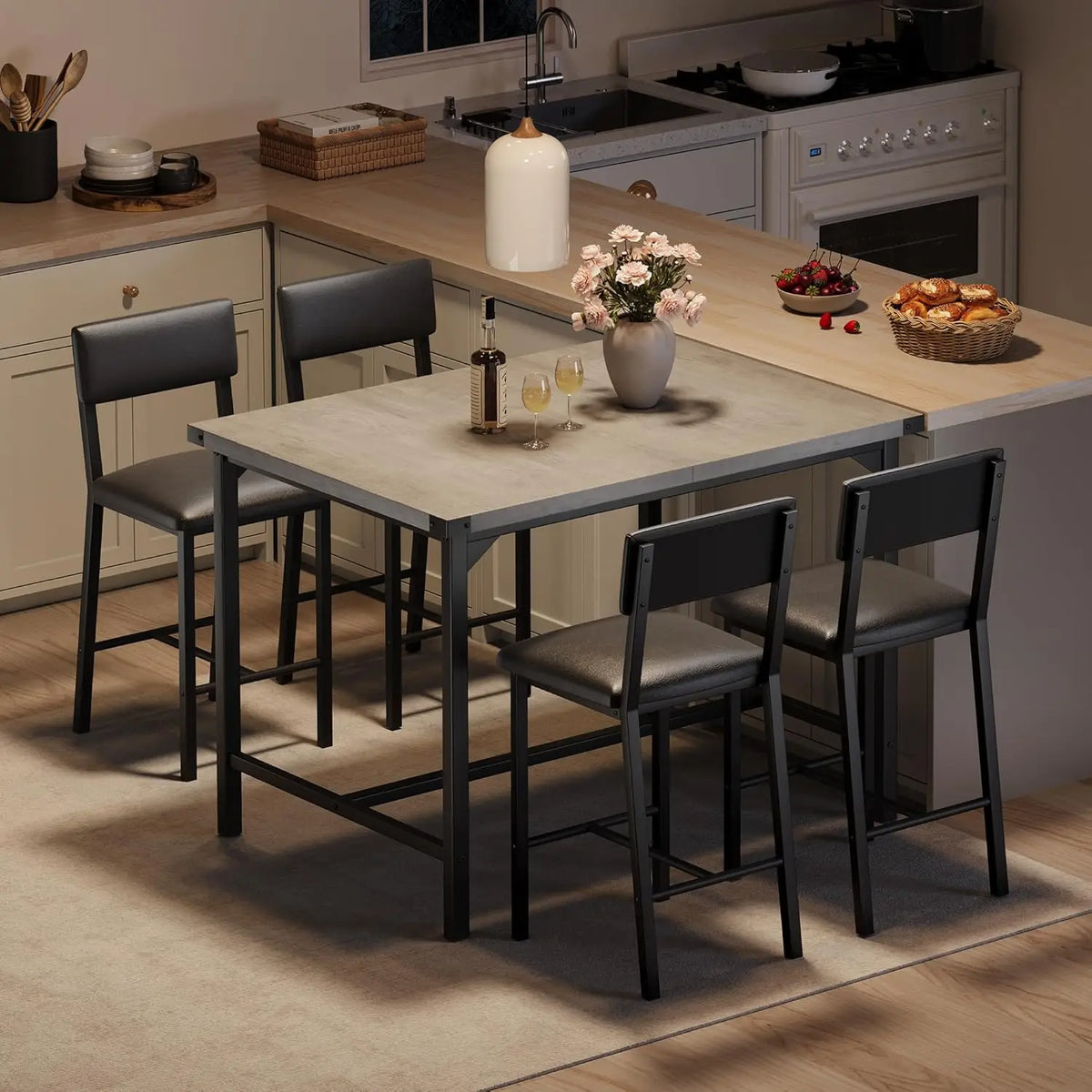 Dining Table Set with Upholstered Chairs