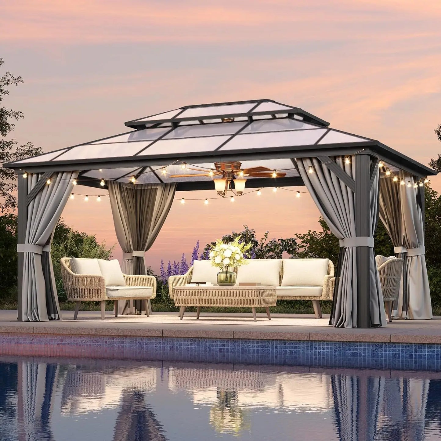 Hardtop Metal Double Polycarbonate Roof Gazebo