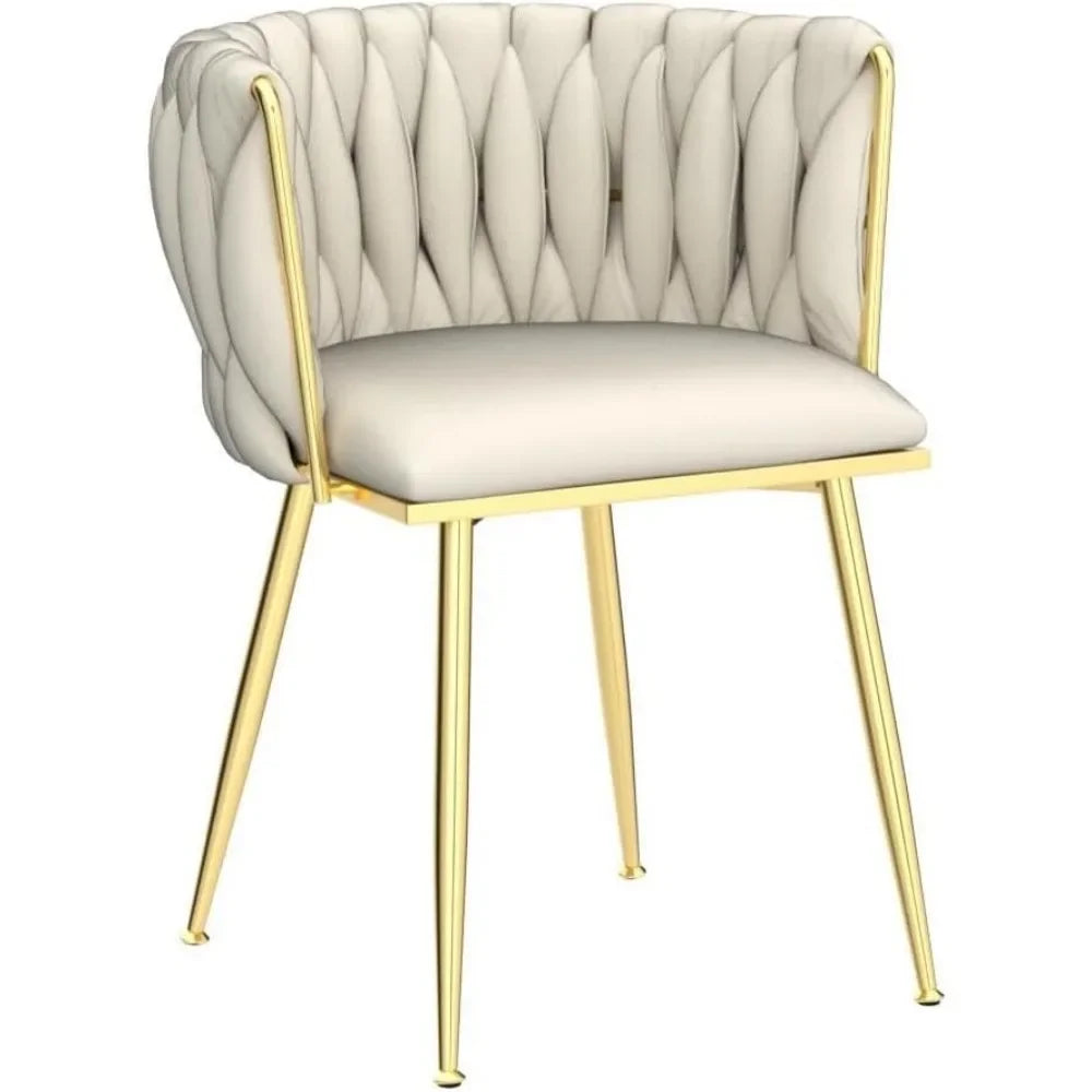 Dining Room Woven Velvet Upholstered Chairs with Golden Metal Legs