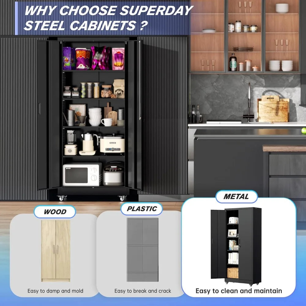 Garage Storage Cabinet with & Lockable Doors and Wheels