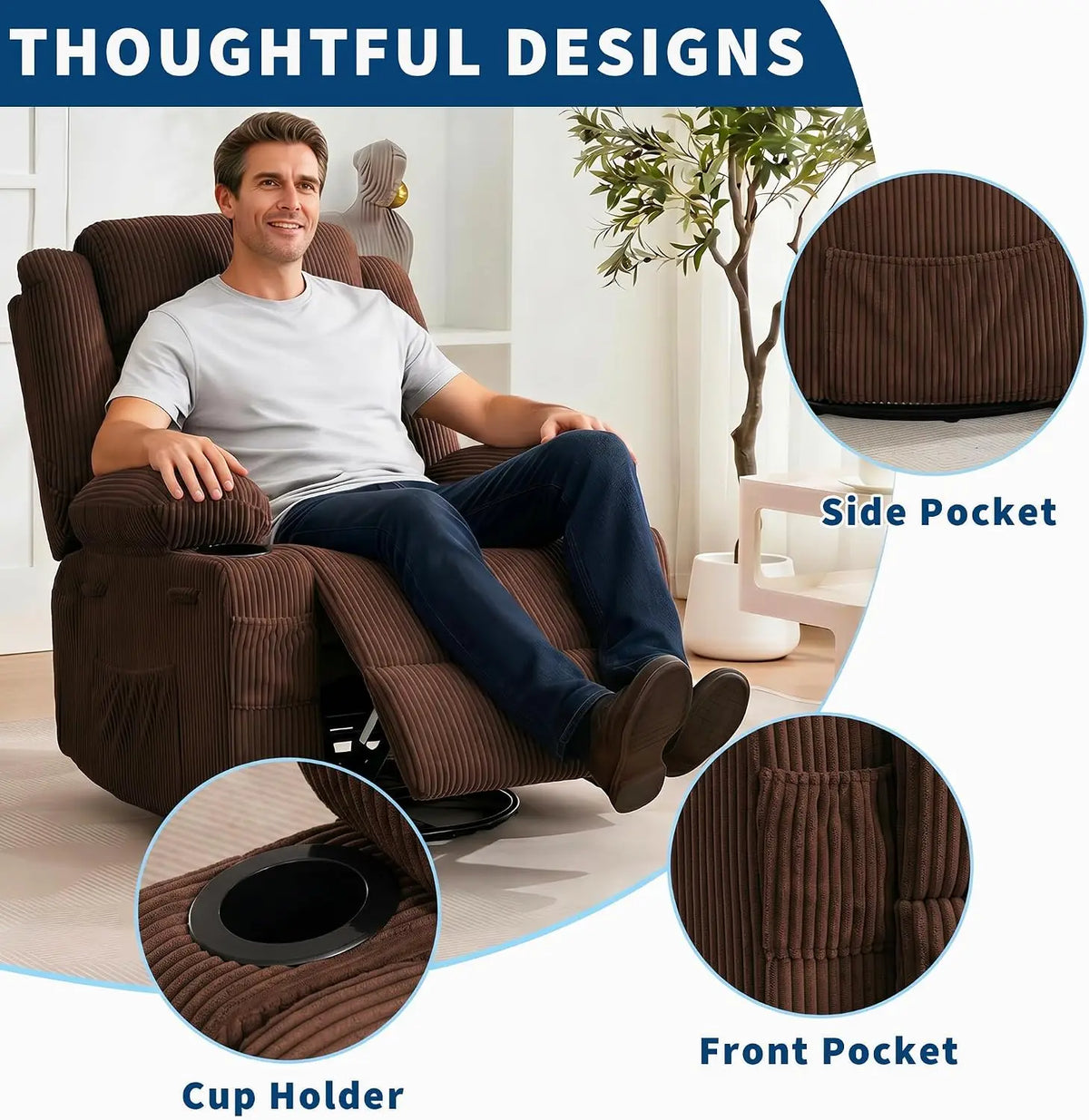 Corduroy Rocking Recliner Chair for Adults