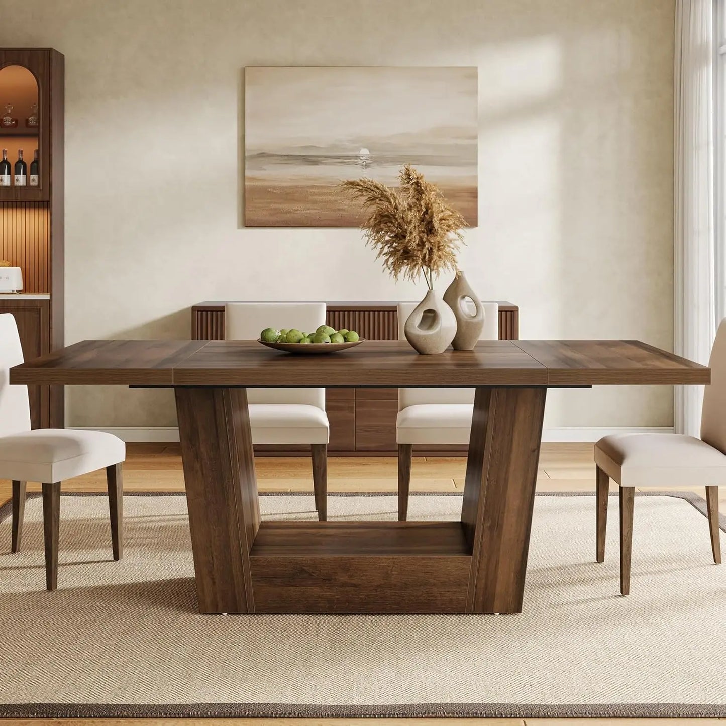 Heavy-Duty Wood Base Rectangular Dining Table