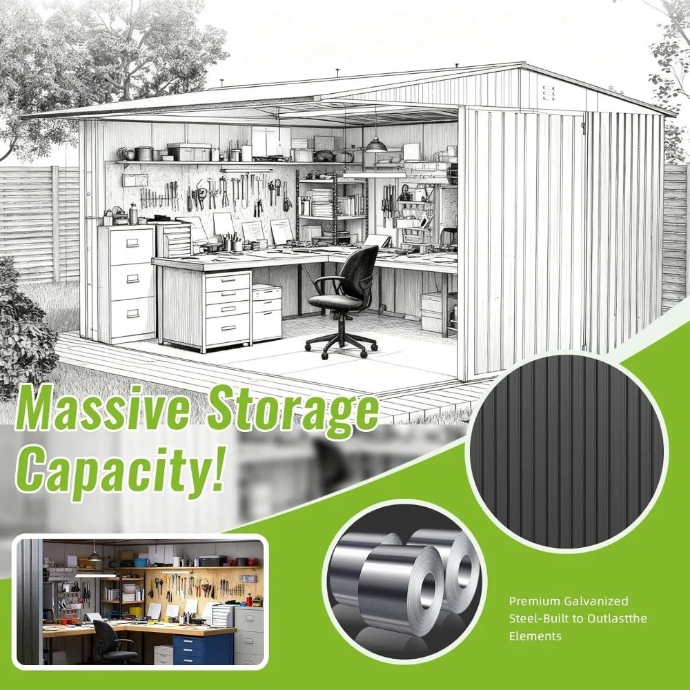 Metal Garden Tool Shed with Updated Frame Structure and Lockable Doors