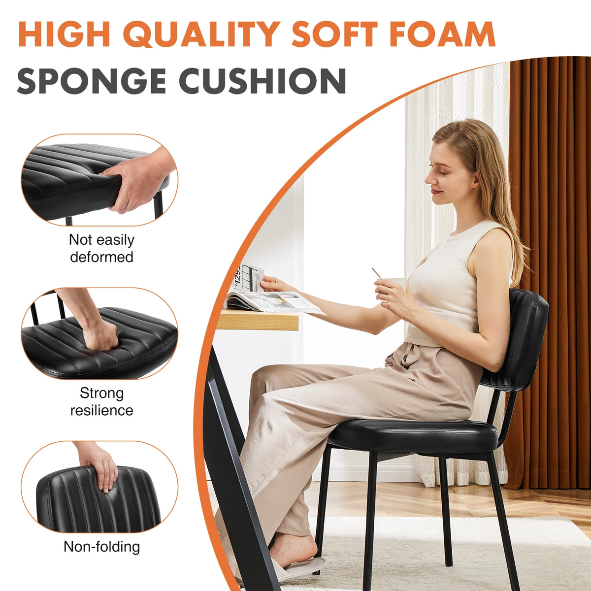 Ergonomic Lumbar Support PU Leather Foam Sponge Cushion Seat and Metal Legs
