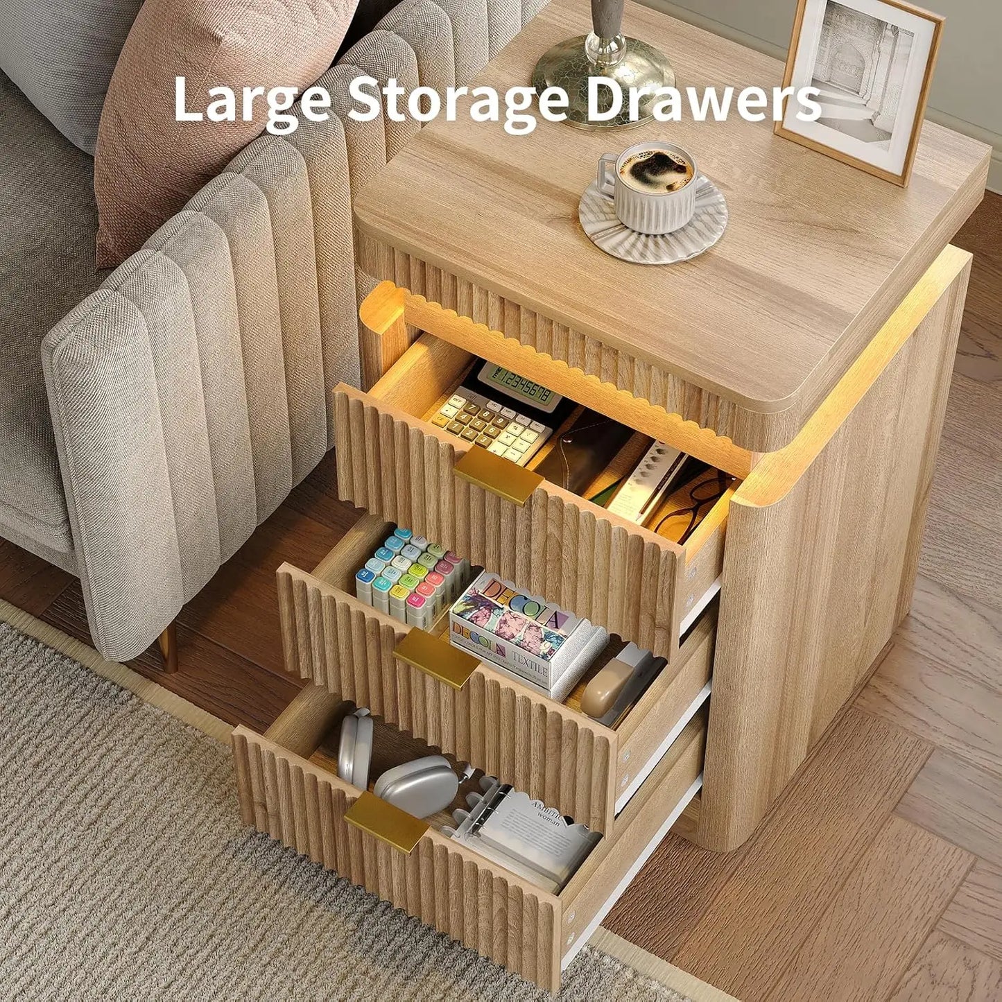 Fluted Night Stand with Charging Station