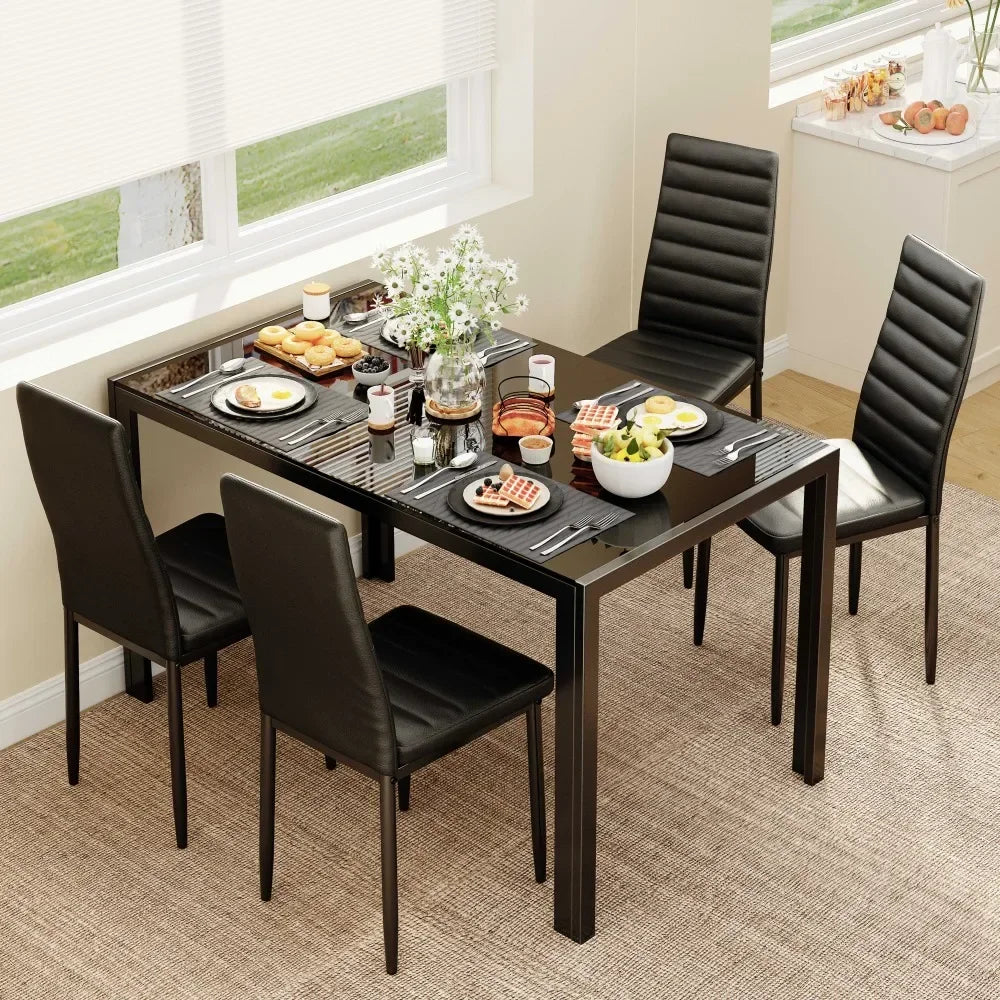 Glass Dining Table Sets with Leather Chairs