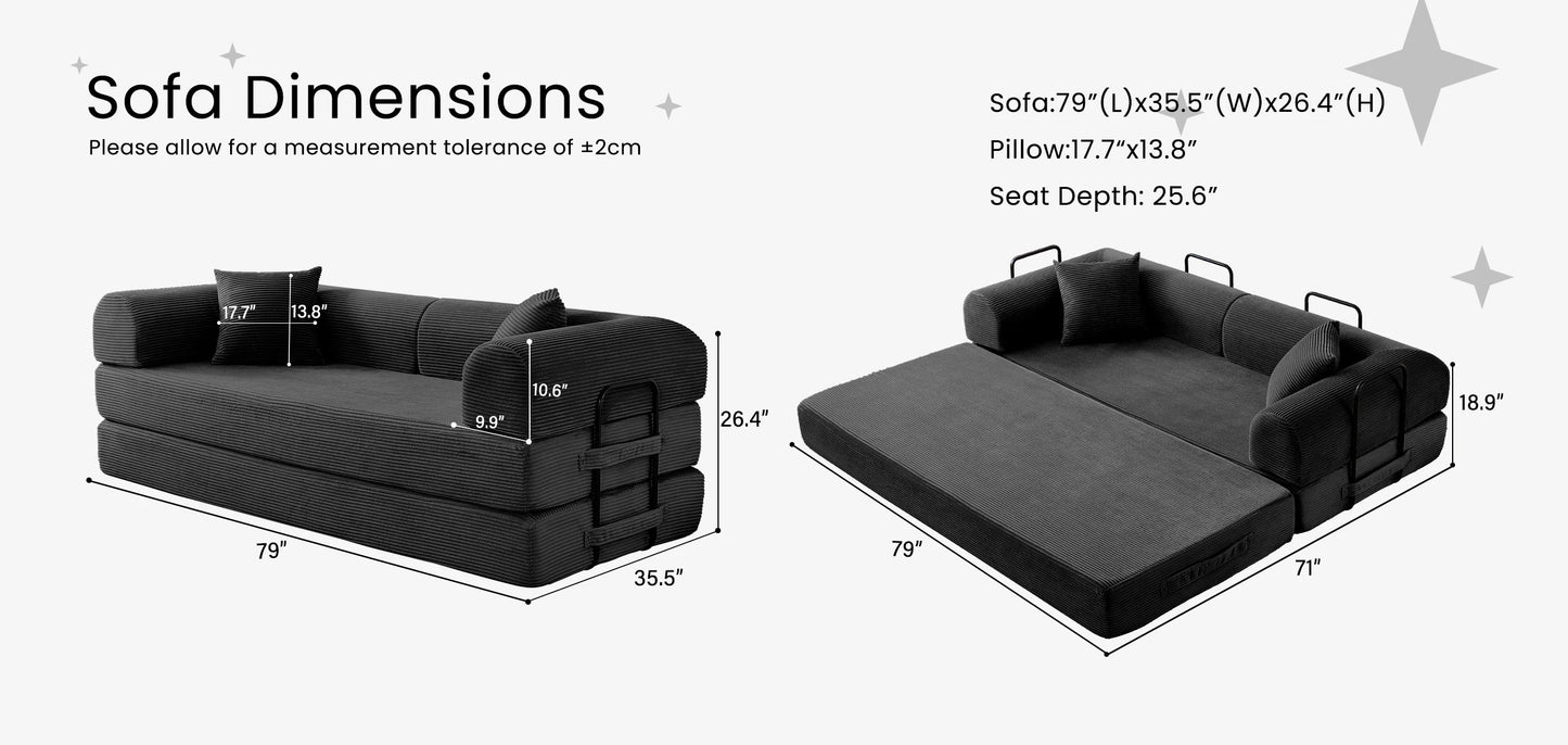 Boneless Couch Foldable Convertible Futon Sleeper Sofa Bed