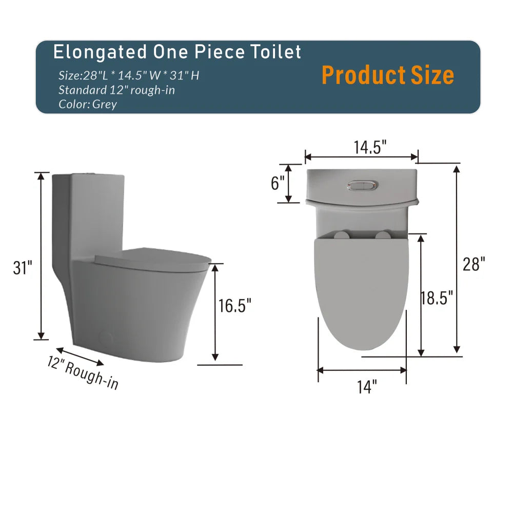 Elongated One Piece Toilet  Water Saving