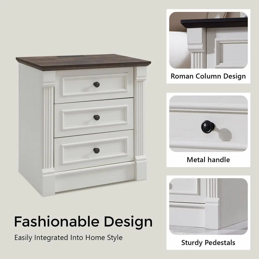 Modern Farmhouse Bedside Table Fluted Nightstand