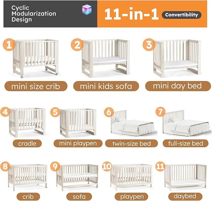 Baby Convertible Crib With Removable Wheels